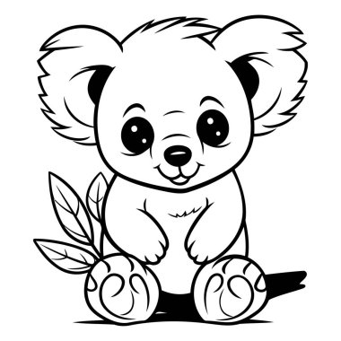 Şirin Koala - Siyah ve Beyaz Çizgi Film İllüstrasyonu. Vektör
