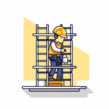 İskele ikonu işçisi. Düz biçimli vektör illüstrasyonu.