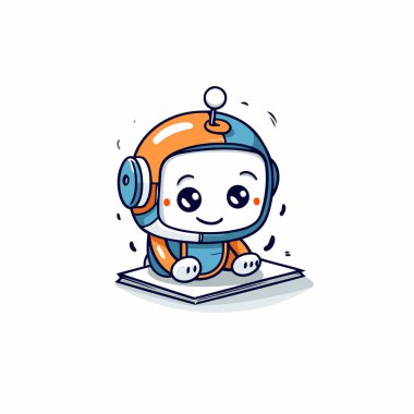Kitabı olan sevimli bir astronot. Beyaz arkaplanda vektör illüstrasyonu.
