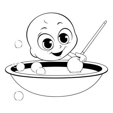 Küvette sevimli bir bebek ve kepçe vektör çizimi grafik tasarımı var.