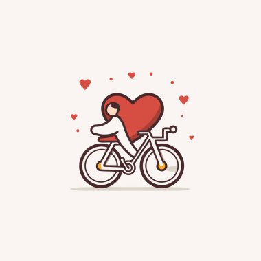 Kalp ikonlu bisiklet. Sevgililer Günü konsepti. Vektör illüstrasyonu