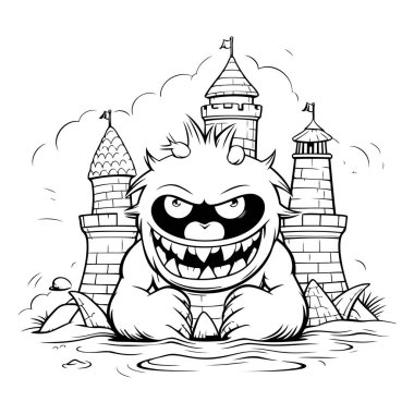 Siyah ve Beyaz Çizgi Film Çizgi Filmleri Boyama Kitabı için Komik Canavar Karakteri