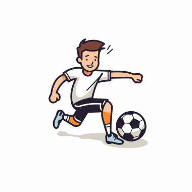 Futbolcu topa vuruyor. Çizgi film tarzında vektör illüstrasyonu.