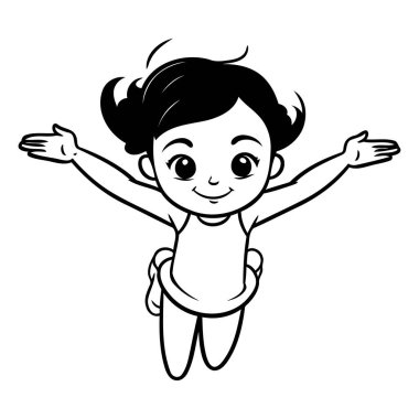 Elleri havada mutlu küçük bir kız. Beyaz arka planda izole edilmiş. Vektör illüstrasyonu.