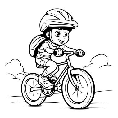 Bisikletli bir dağ bisikletçisi. siyah ve beyaz vektör çizimi