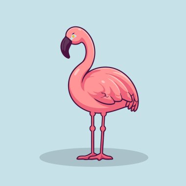 Pembe flamingo mavi arka planda izole edilmiş. Çizgi film tarzında vektör illüstrasyonu.