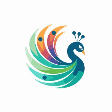 Tavuskuşu vektör logo tasarım şablonu. Renkli tavus kuşu simgesi.
