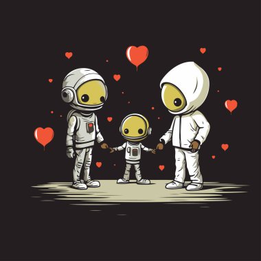 Astronot ve astronot aşık. Tasarımınız için vektör illüstrasyonu