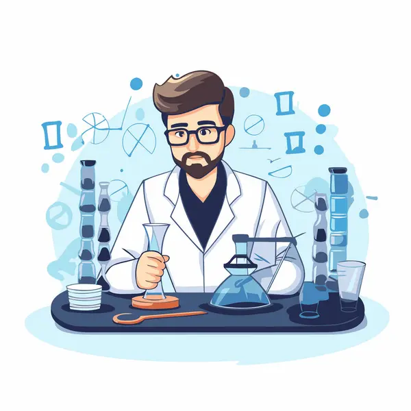 Scientist Working Laboratory Vector Illustration Flat Cartoon Style — Stock Vector