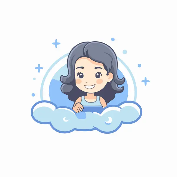 Cute Little Girl Cloud Vector Illustration Cartoon Style — Stock Vector