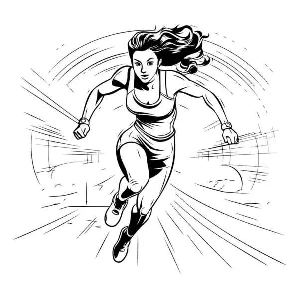 Running Woman Black White Vector Illustration Ready Vinyl Cutting — Stock Vector