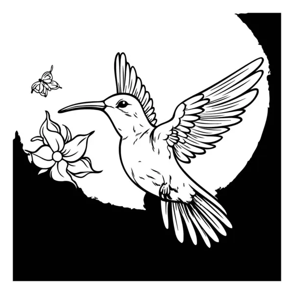 Koliber Kwiatem Dziobie Ilustracja Wektora — Wektor stockowy