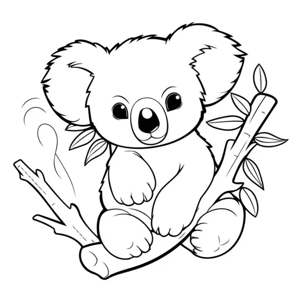 Libro Para Colorear Para Niños Koala Con Una Rama Bambú — Vector de stock