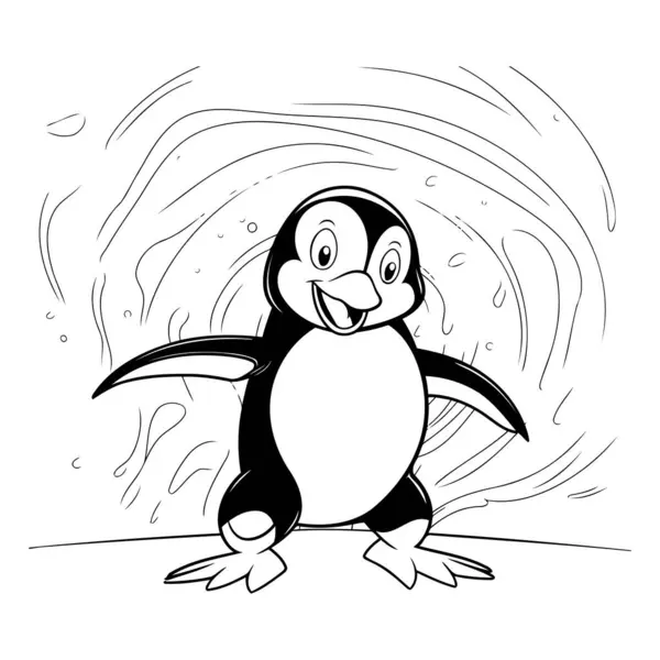 Pingüino Dibujos Animados Ilustración Vectorial Blanco Negro Para Colorear Libro — Vector de stock