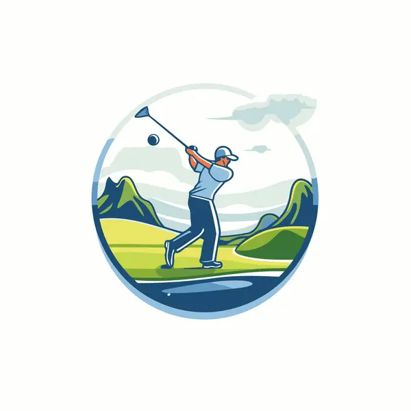 Golf Club Logo Vector Illustration Golfer Playing Golf Golf Course — Stock Vector