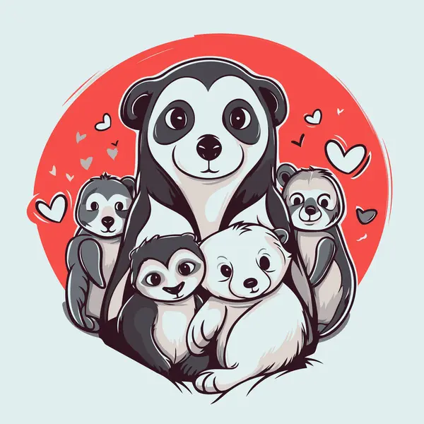 Familia Panda Ilustración Vectorial Una Familia Panda Enamorada — Vector de stock