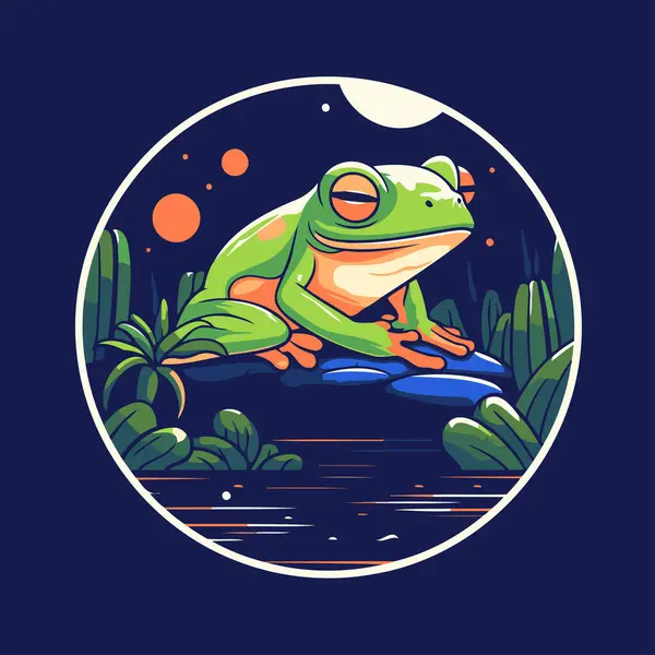 Frog Lake Vector Illustration Flat Style — Stock Vector