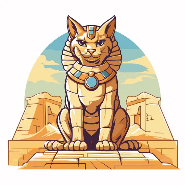 Egyptian Cat Ancient City Luxor Vector Illustration — Stock Vector