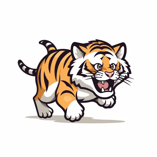 Tiger Τρέχει Διανυσματική Απεικόνιση Απομονωμένα Λευκό Φόντο — Διανυσματικό Αρχείο