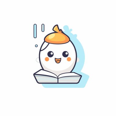 Sevimli kardan adam kitap okuyor. Vektör düz çizgi film karakteri çizimi.