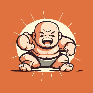 Bebek bezli bir bebeğin vektör çizimi. Çizgi film tarzı. Turuncu arka planda izole edilmiş.