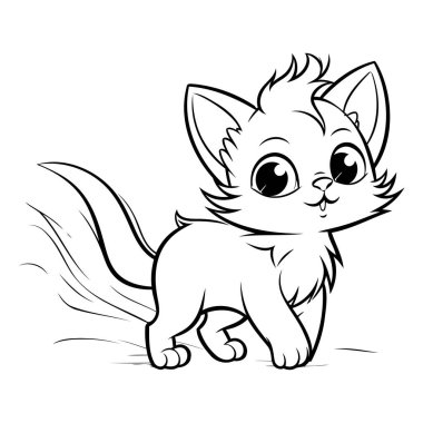 Şirin küçük kedi yavrusu. Boyama kitabı için siyah ve beyaz vektör çizimi.