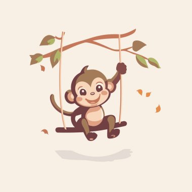 Salıncakta sallanan şirin maymun. Çizgi film tarzında vektör illüstrasyonu.