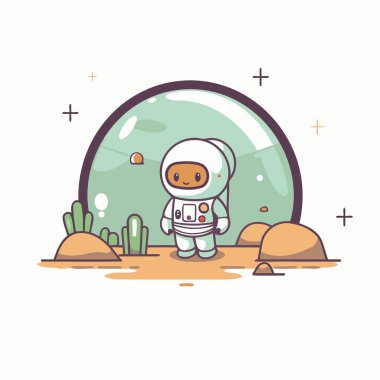 Uzayda bir astronot. Düz biçim vektör illüstrasyonu.