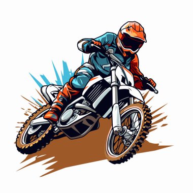 Motokros binicisi. Pistteki bir motosiklet sürücüsünün vektör çizimi.