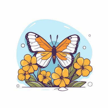 Çiçekli kelebek. Karalama biçiminde vektör illüstrasyonu.