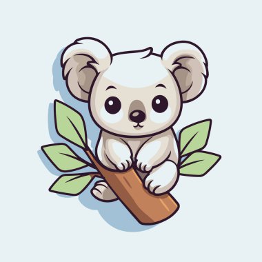 Dalı olan şirin bir koala. Çizgi film tarzında vektör illüstrasyonu.