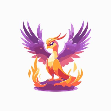 Ateş vektörü üzerinde kanatları olan kartal beyaz bir arkaplanda izole edilmiş..