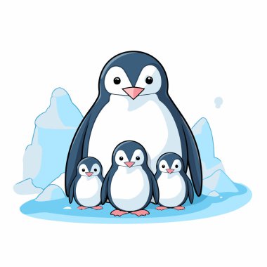 Buz kütlesi vektör illüstrasyon grafik tasarımı üzerinde sevimli penguenler ailesi