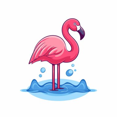 Suda pembe flamingo. Beyaz arkaplanda vektör illüstrasyonu.