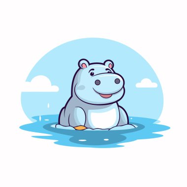 Sudaki sevimli su aygırı. Vektör çizimi. Çizgi film biçimi.