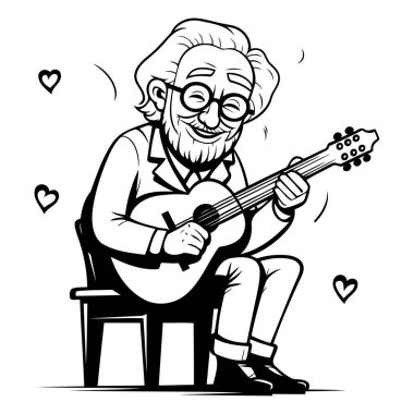 Ukulele çalan yaşlı bir adam. Vektör illüstrasyonu.