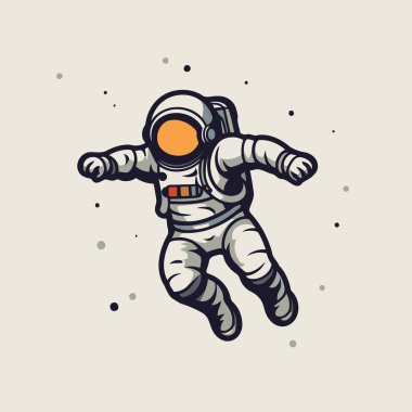Astronot uzayda uçuyor. Retro biçiminde vektör illüstrasyonu.