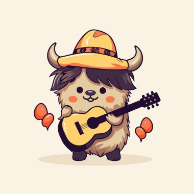 Şapka ve şapkayla gitar çalan şirin küçük keçinin temsili.