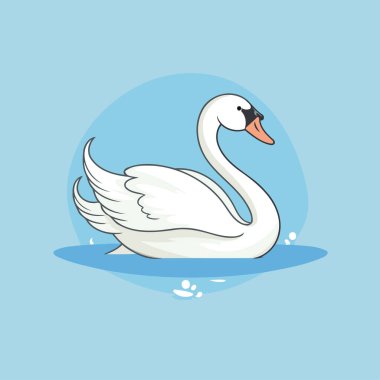 Mavi suda beyaz kuğu. Çizgi film tarzında vektör illüstrasyonu.