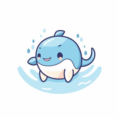 Okyanusta yüzen şirin çizgi film bebek balinası. Vektör illüstrasyonu.