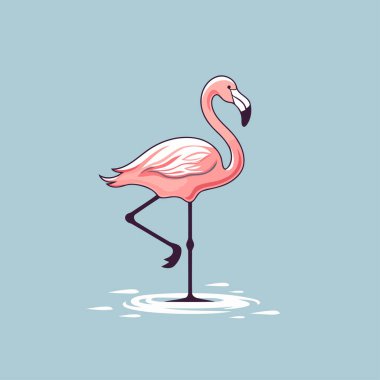 Flamingo. Vektör çizimi. Mavi arkaplanda izole.