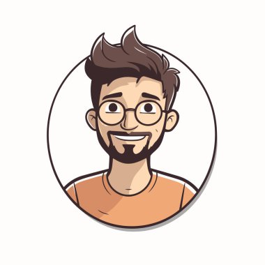 Sakallı ve gözlüklü hippi. Çizgi film tarzında vektör illüstrasyonu.