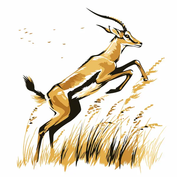 Gazelle Sautant Dans Champ Blé Illustration Vectorielle — Image vectorielle