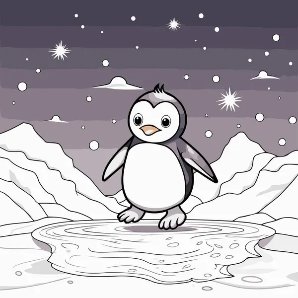 Πιγκουίνος Στον Πάγο Εικονογράφηση Διάνυσμα Ενός Πιγκουίνου Κινουμένων Σχεδίων — Διανυσματικό Αρχείο