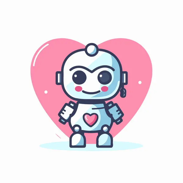 Roztomilý Malý Robot Srdcem Vektorová Ilustrace Plochém Stylu — Stockový vektor