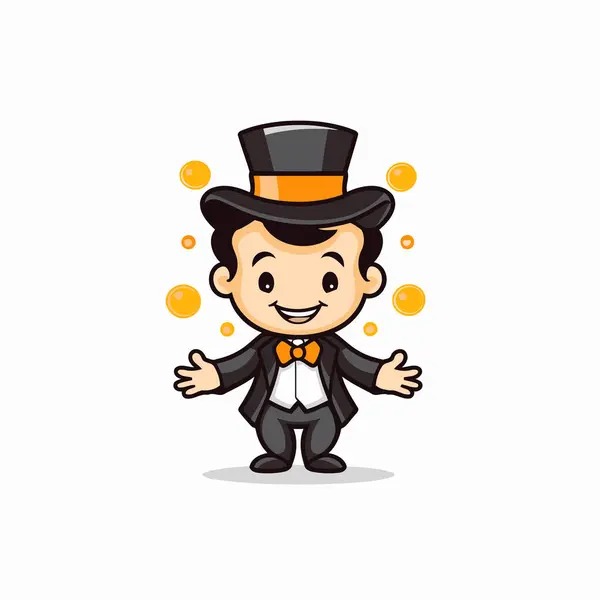 Cute Gentleman Cartoon Character Hat Bow Tie Vector Illustration — Stock Vector