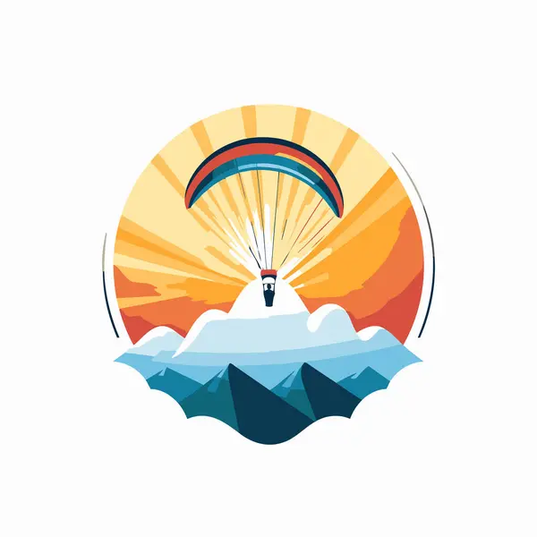 Paraglider Mountain Sun Vector Illustration — Stock Vector