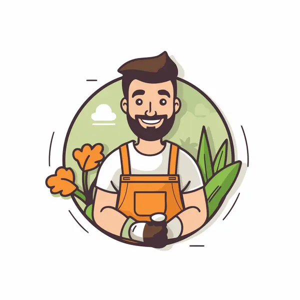 Jardinier Avec Une Tasse Café Dans Ses Mains Illustration Vectorielle — Image vectorielle