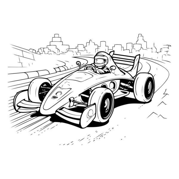 иллюстрация гоночного автомобиля на ипподроме в городе