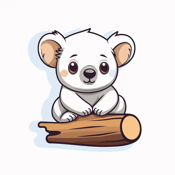 Cute Cartoon Koala Sitting Log Vector Illustration — Stock Vector
